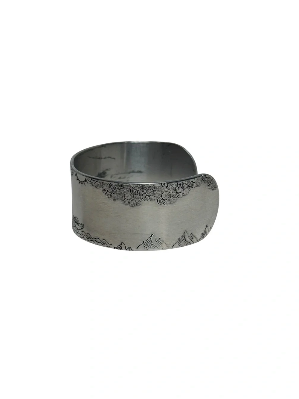 Handmade stamped Alaskan ocean scene adjustable wide Cuff Bracelet